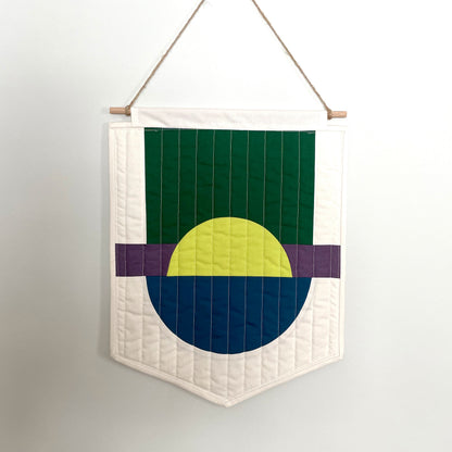 Modern Quilted Half-Circle Banner // Green, Navy, Purple