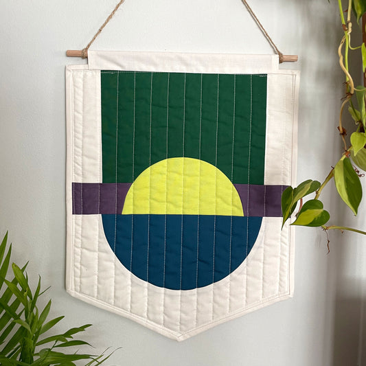 Modern Quilted Half-Circle Banner // Green, Navy, Purple